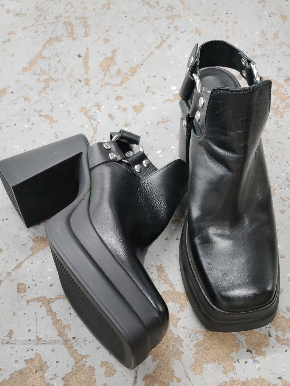 Free People Black Leather Platform Slingback Heels